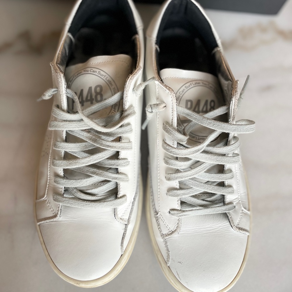 P448 John White Leather Low-Top Italian Sneaker Size 40 - Picture 3 of 16